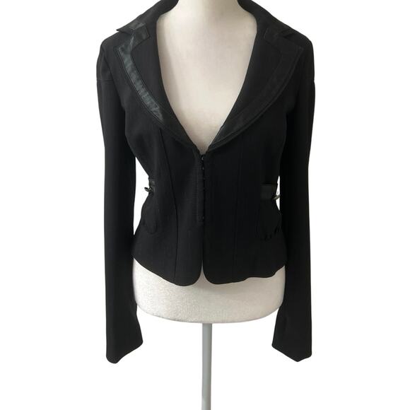 Guess Y2K Black Fitted Crop Blazer w/ Metallic Pinstripe & Corset Seaming Small - Picture 2 of 16